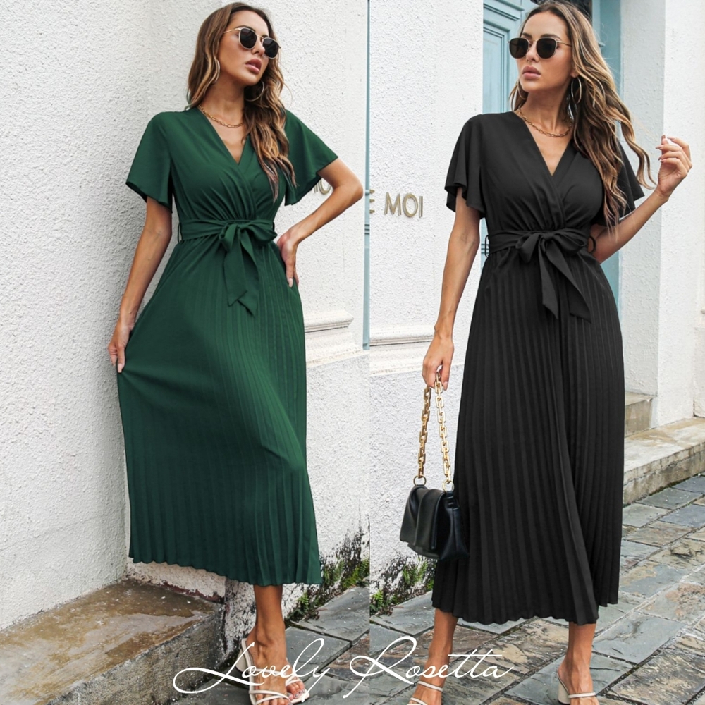 Wine Belted Surplice Midi Dress - Picture 8 of 9